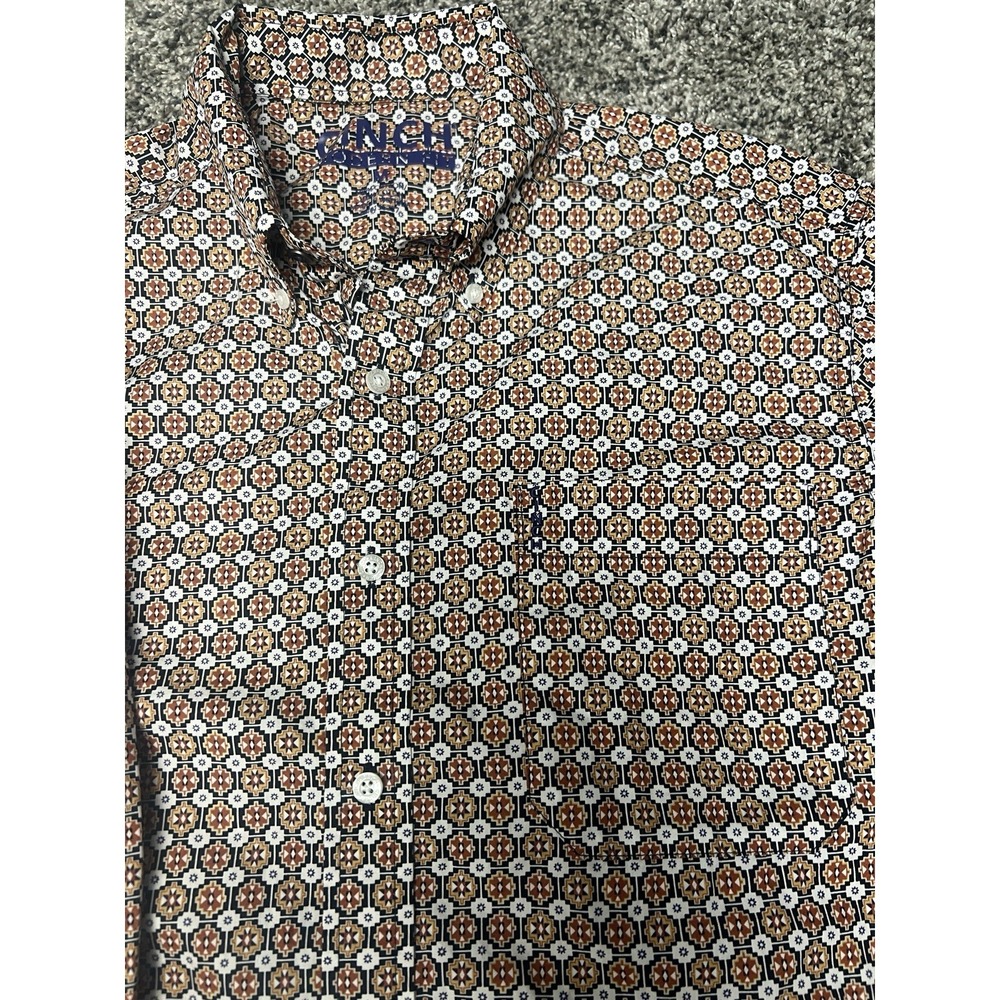 Cinch Modern Fit Men's M Multicolor Cotton Geometric Long Sleeve Button-Up Shirt - Picture 4 of 8